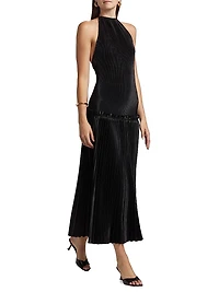 La Fete Charlotte Pleated Halterneck Midi-Dress