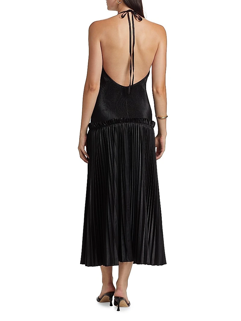 La Fete Charlotte Pleated Halterneck Midi-Dress
