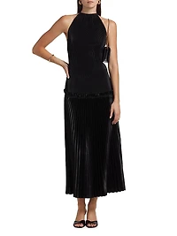 La Fete Charlotte Pleated Halterneck Midi-Dress