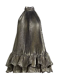 La Fete Soleil Metallic Pleated A-Line Minidress