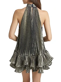 La Fete Soleil Metallic Pleated A-Line Minidress