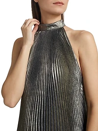 La Fete Soleil Metallic Pleated A-Line Minidress
