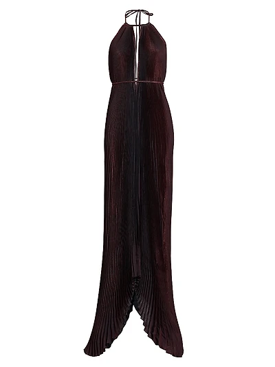 La Fete Boheme Shimmer Pleated Halterneck Gown