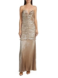 La Fete Parlour Metallic Ruched Balloon-Sleeve Gown