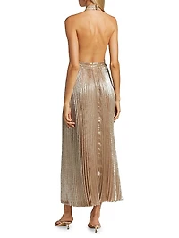 La Fête Chateau Metallic Pleated Halterneck Gown