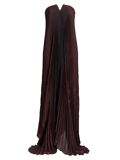 La Fête Black Tie Metallic Asymmetric Pleated Strapless Gown