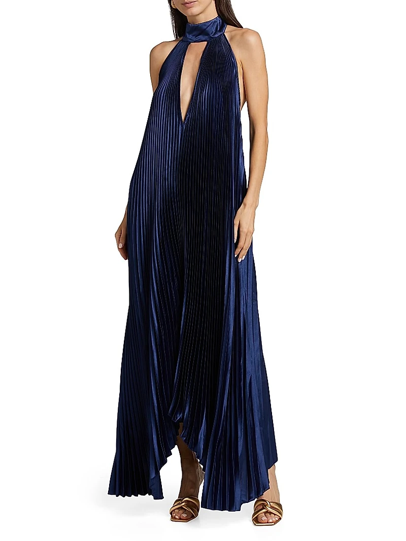 La Fete Opera Pleated Halterneck Gown