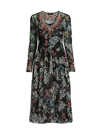 Mazzy Embroidered Floral Mesh Flared Dress