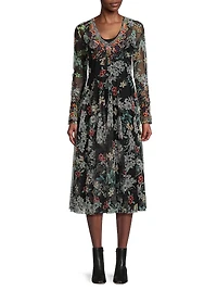 Mazzy Embroidered Floral Mesh Flared Dress