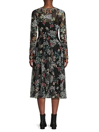 Mazzy Embroidered Floral Mesh Flared Dress