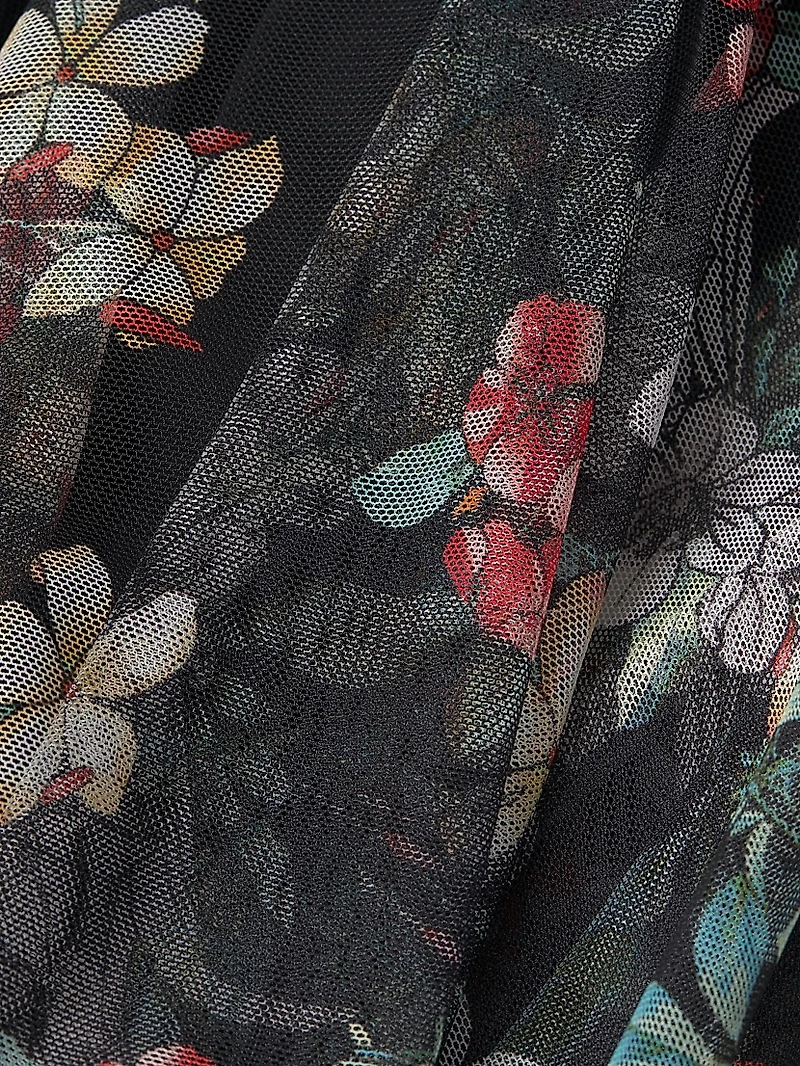 Mazzy Embroidered Floral Mesh Flared Dress