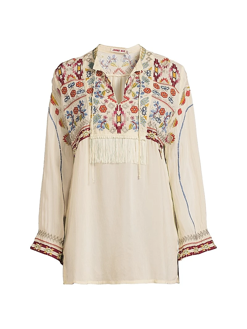 Karen Coriander Fringe Embroidered Tunic