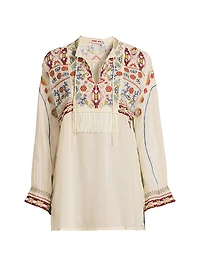 Karen Coriander Fringe Embroidered Tunic