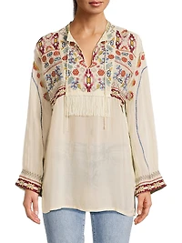Karen Coriander Fringe Embroidered Tunic