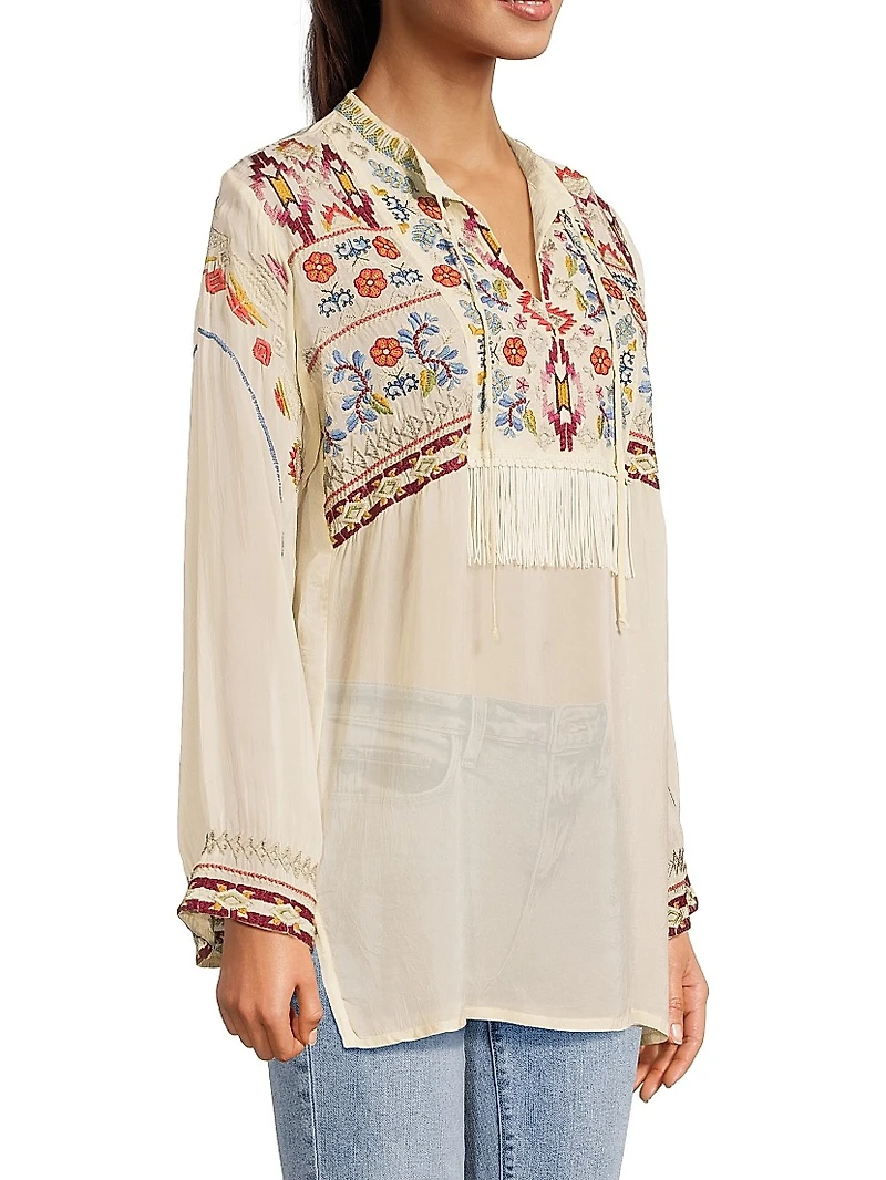 Karen Coriander Fringe Embroidered Tunic