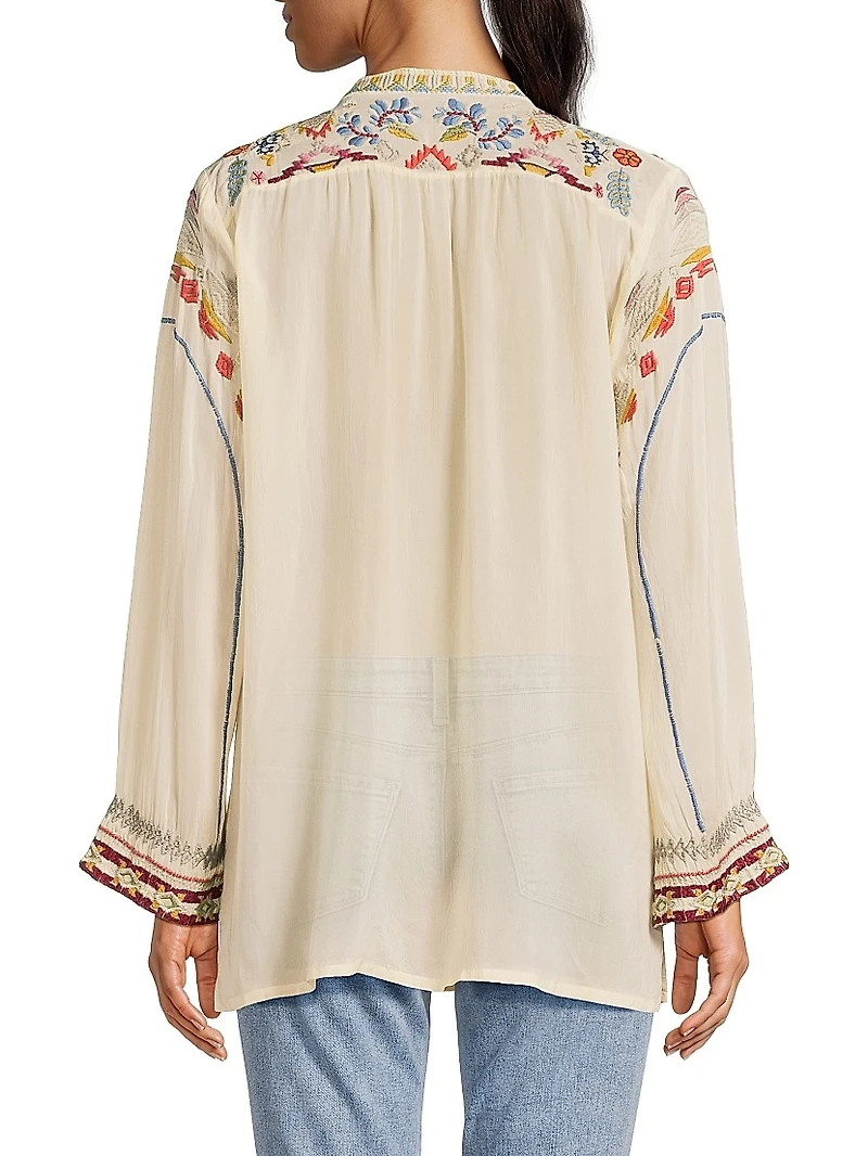Karen Coriander Fringe Embroidered Tunic