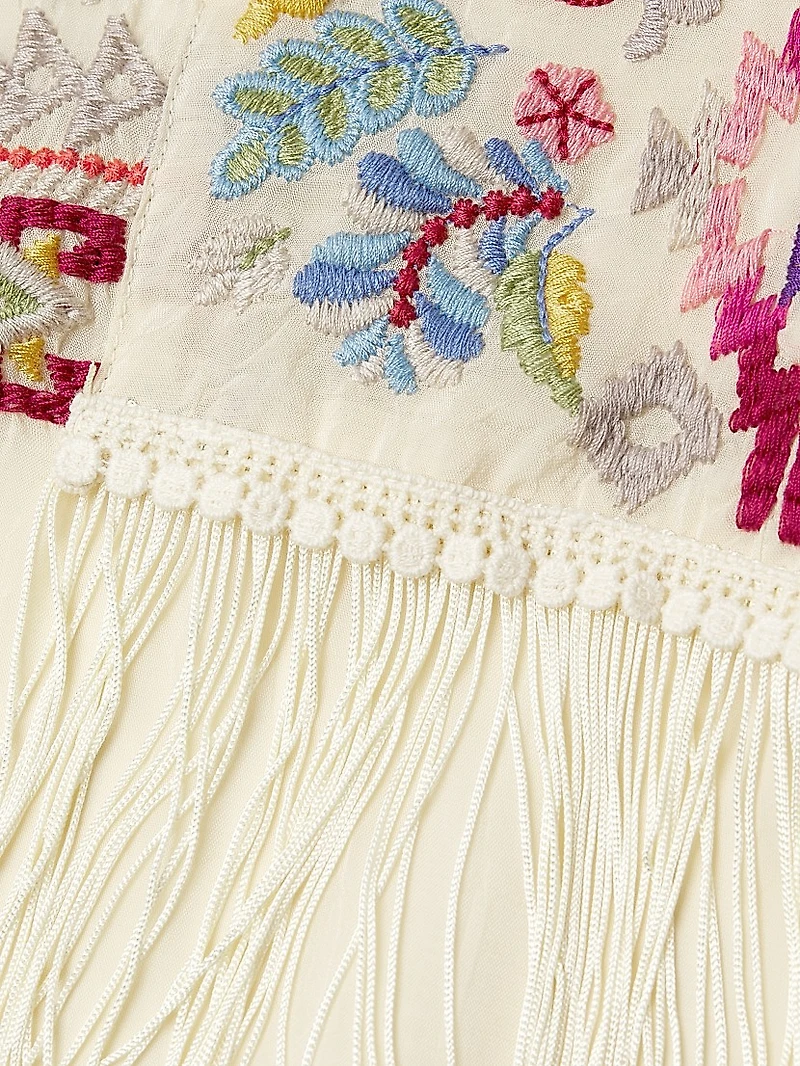 Karen Coriander Fringe Embroidered Tunic