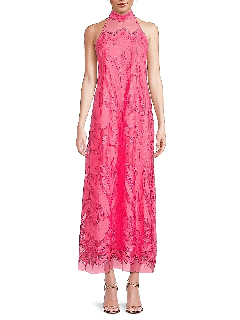 Camila Mesh Lace Halter Maxi Dress