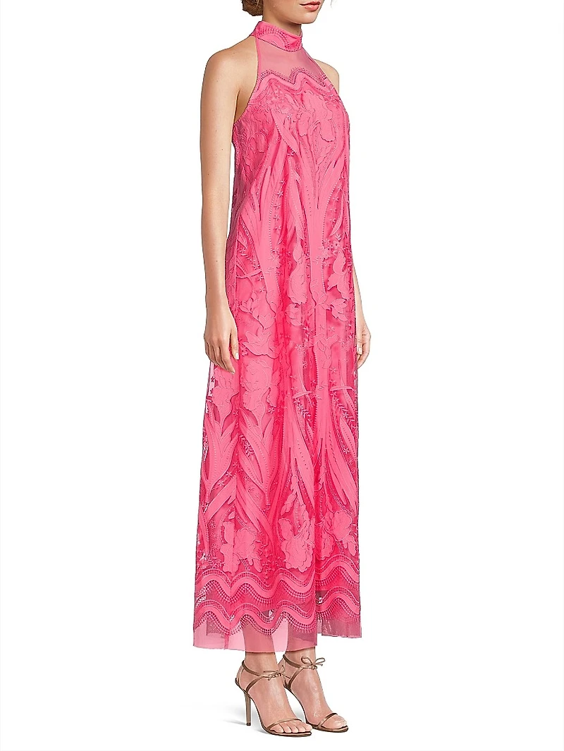 Camila Mesh Lace Halter Maxi Dress