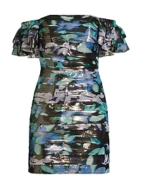 Solena Metallic Floral Ruched Minidress