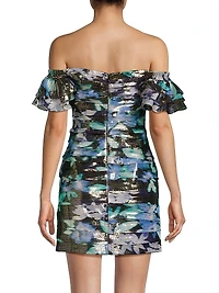 Solena Metallic Floral Ruched Minidress