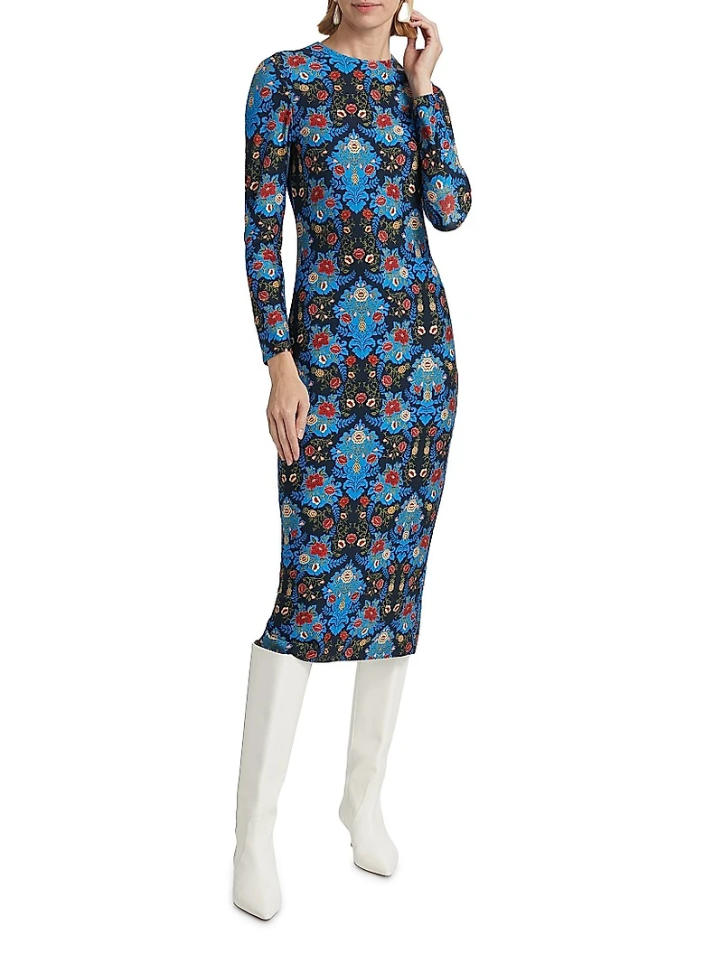 Arabesque Floral Jersey Midi-Dress