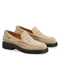 Logo-Detailed Suede Penny Loafers