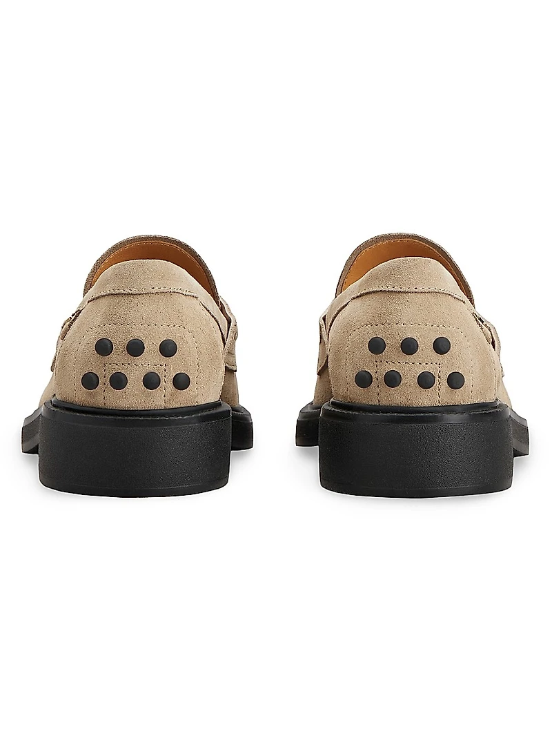 Logo-Detailed Suede Penny Loafers