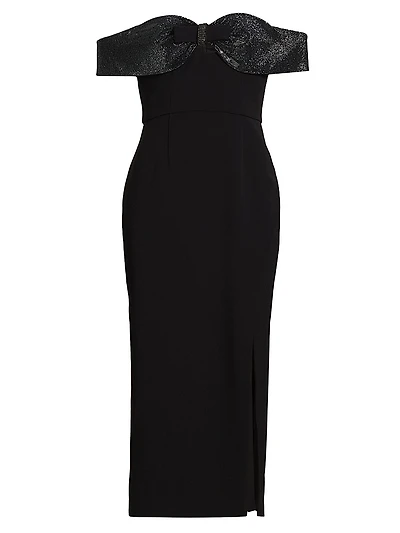 Embellished Crêpe Bow Midi-Dress