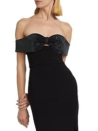 Embellished Crêpe Bow Midi-Dress