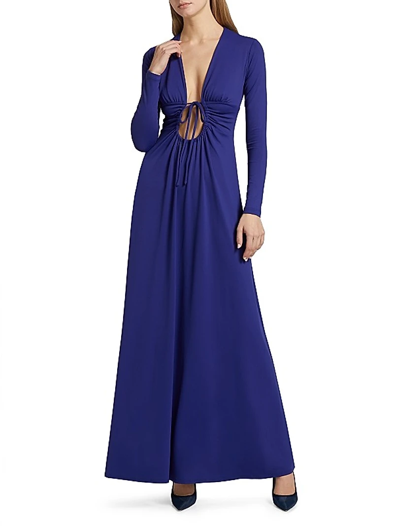 Gathered Tie Long-Sleeve Dress