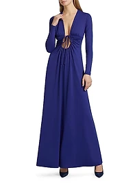 Gathered Tie Long-Sleeve Dress