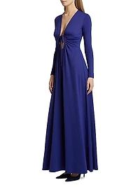 Gathered Tie Long-Sleeve Dress