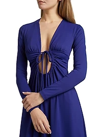 Gathered Tie Long-Sleeve Dress
