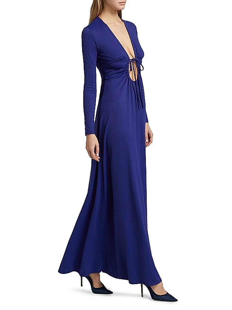 Gathered Tie Long-Sleeve Dress