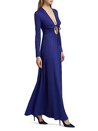 Gathered Tie Long-Sleeve Dress