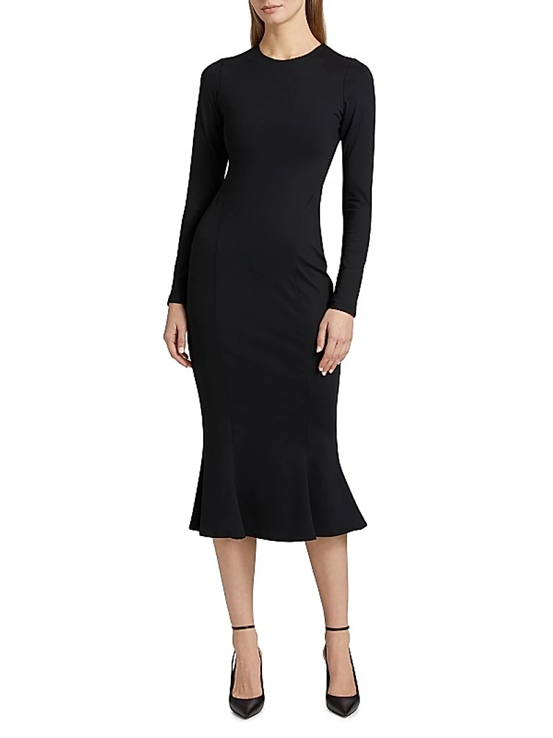 Trumpet Long-Sleeve Midi-Dress