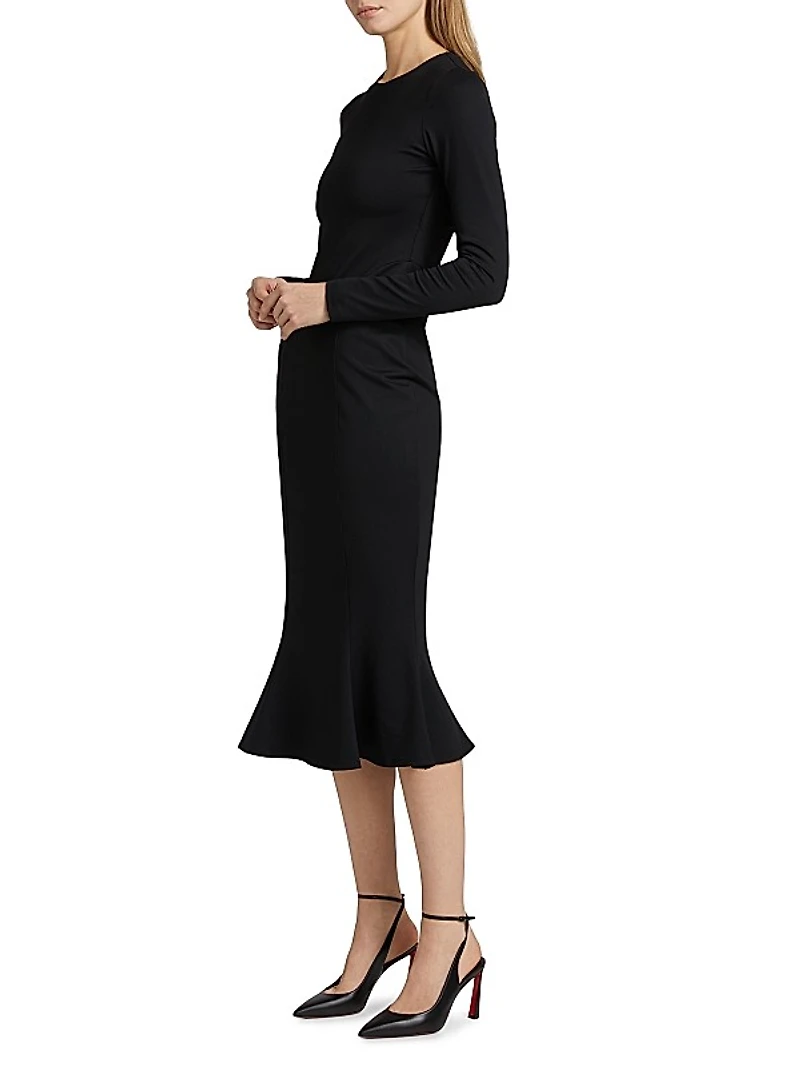 Trumpet Long-Sleeve Midi-Dress