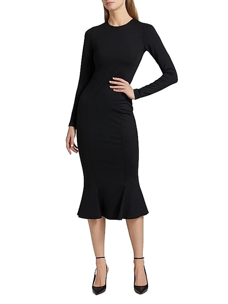 Trumpet Long-Sleeve Midi-Dress