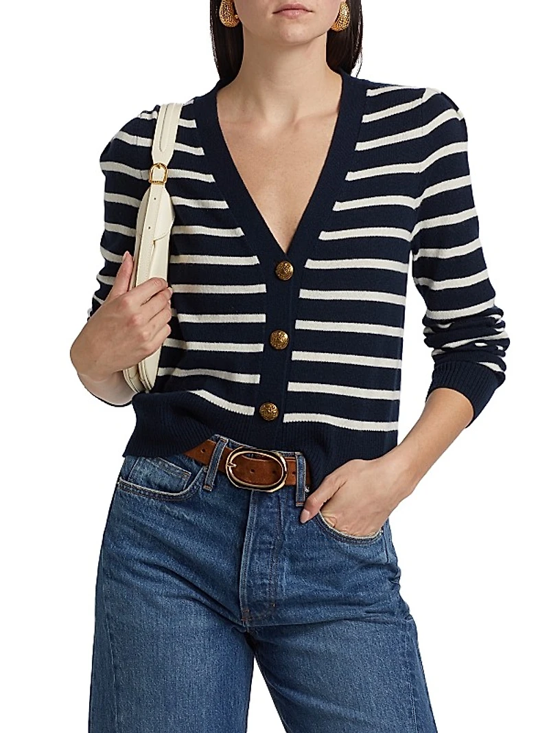 Solene Striped Cashmere Cardigan