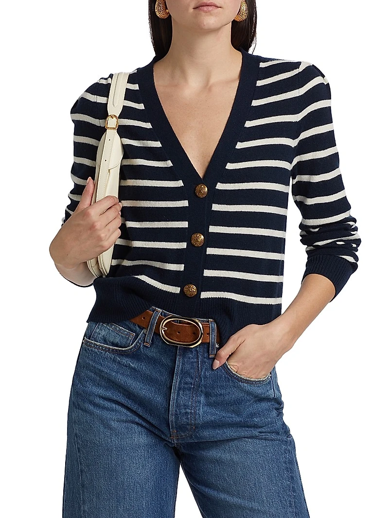 Solene Striped Cashmere Cardigan