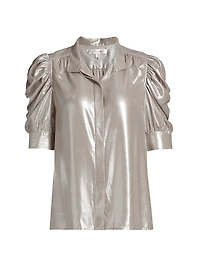 Gillian Metallic Puff-Sleeve Top