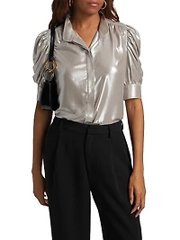 Gillian Metallic Puff-Sleeve Top