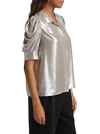 Gillian Metallic Puff-Sleeve Top