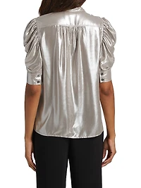 Gillian Metallic Puff-Sleeve Top