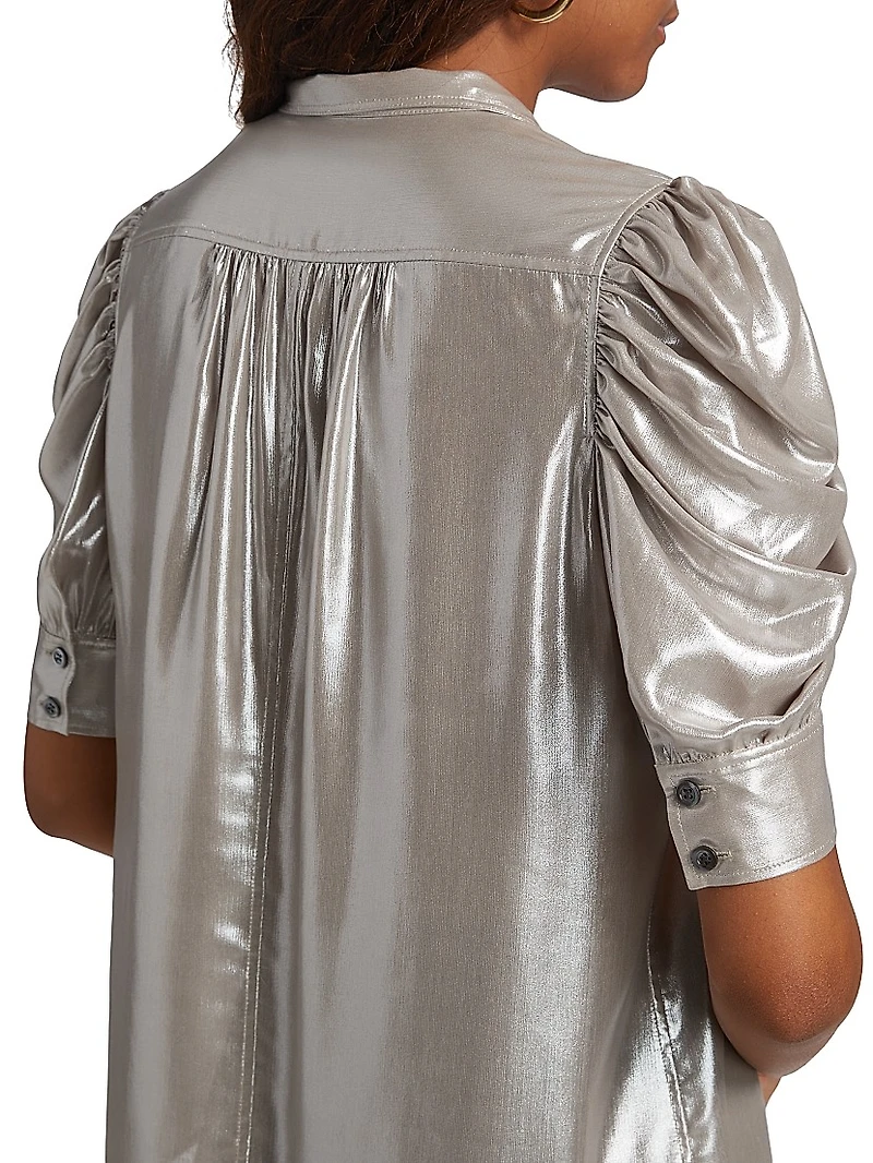 Gillian Metallic Puff-Sleeve Top