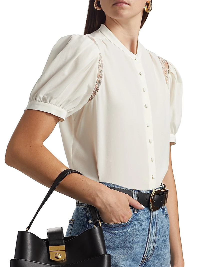 Lace Shoulder Inset Blouse