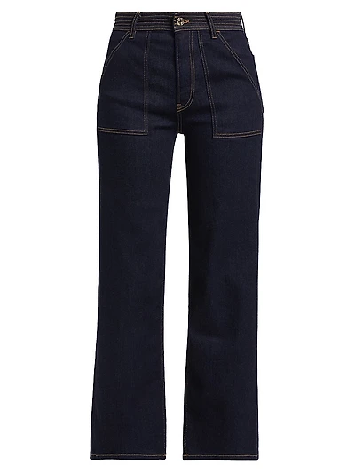Trapunto Denim High-Rise Straight-Leg Jeans