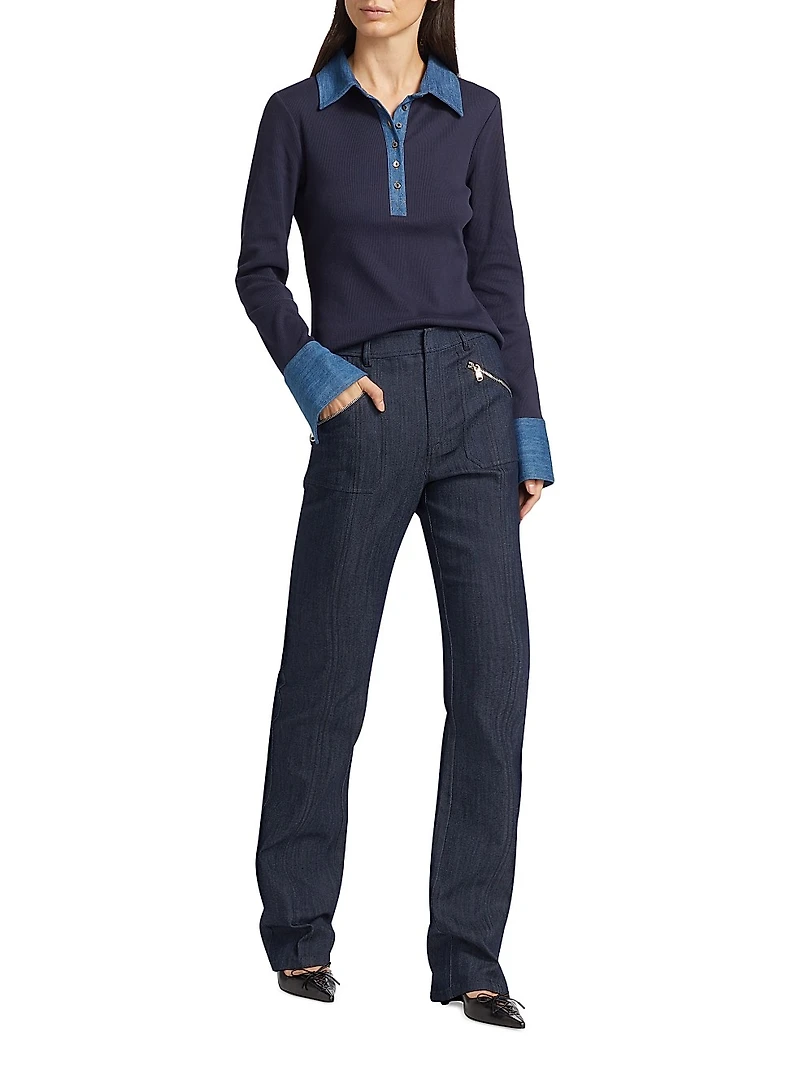 Jaden Denim & Stretch Cotton Top