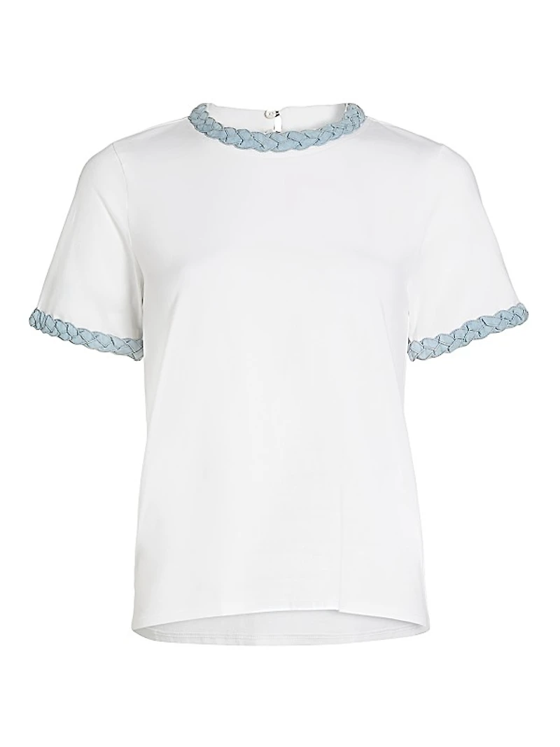 Braided Denim Stretch-Cotton T-Shirt